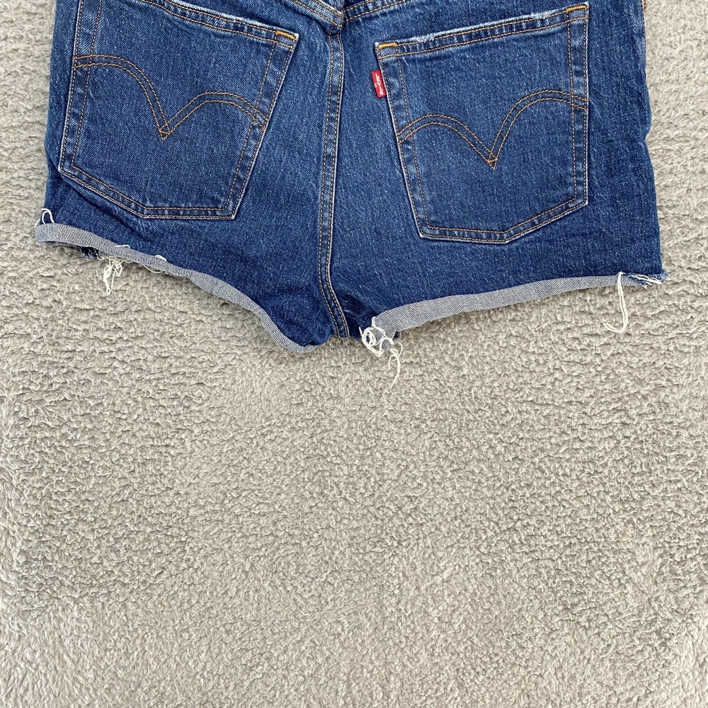 Levi's Ribcage Shorts Womens 30 Dark Wash High Waisted Stretch‎ Cut Off Denim - Picture 14 of 16